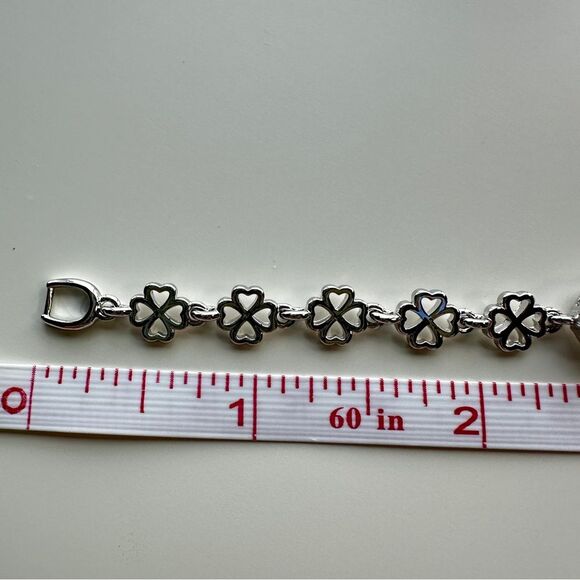 NEW - White Gold Plated 7.5" Bracelet w/ Pink Crystal CZ & Pave Clove Flower - Picture 7 of 10